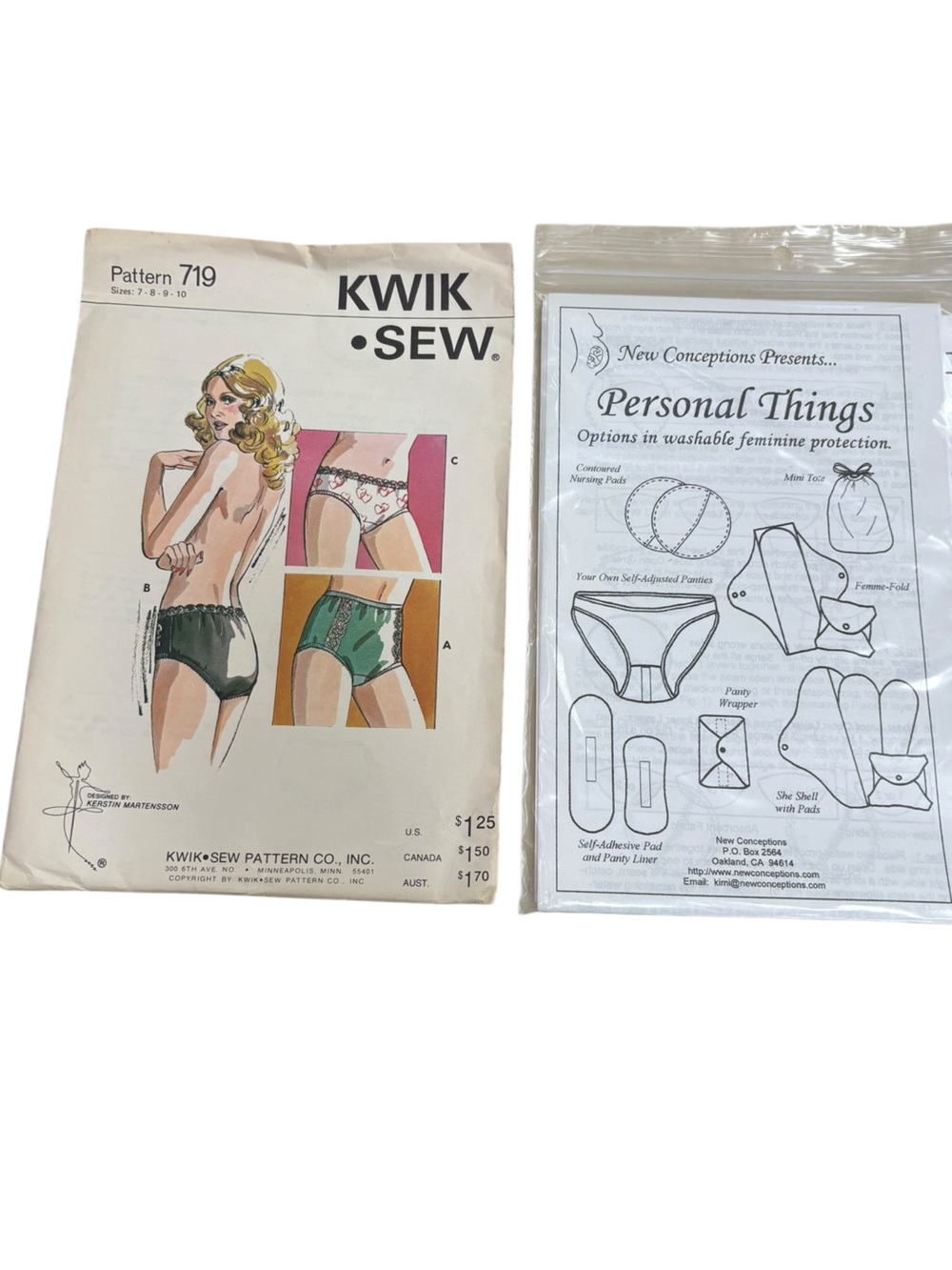 Vintage Sewing Pattern Kwik-Sew 719 Panties + NC Cloth reusable Menstrual Pads